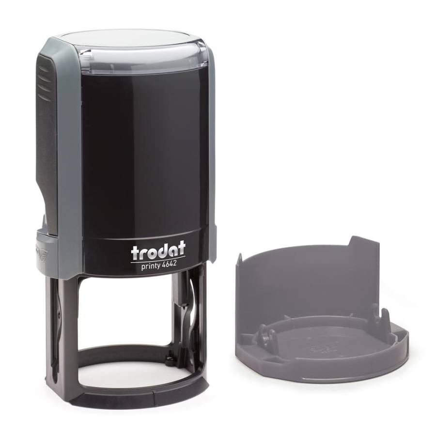 Stempel rund Trodat Printy 4642 Frontansicht mit Deckel - eco grau Stempel rund Trodat Printy 4642 Frontansicht mit Deckel - eco grau